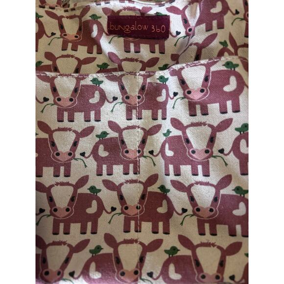 Bungalow 360 Cow Print Canvas Tote Bag – Vegan-Friendly Green Polka Dot Interior - Picture 4 of 4